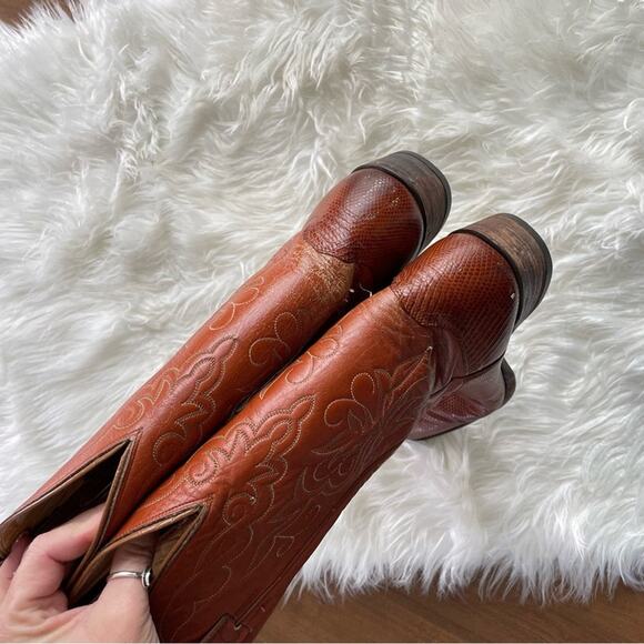 Justin Boots | Mens Lizard Leather Vintage Tall Pull-On Cowboy Boot Textured 9.5 - Picture 4 of 12